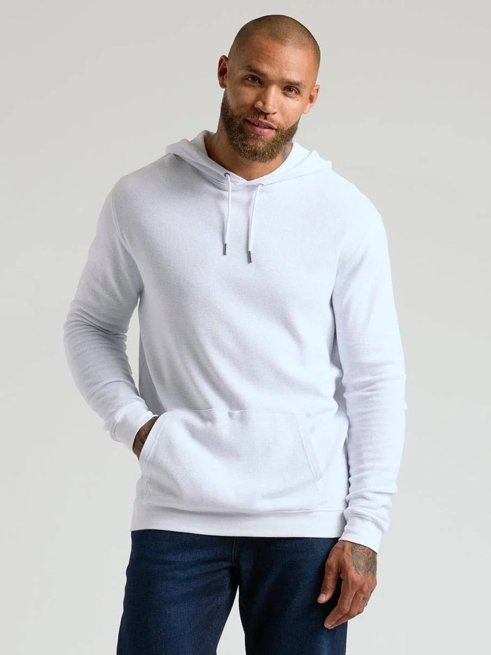True Classic Men’s White Waffle Knit Hoodie Modal Cotton Pullover NWT